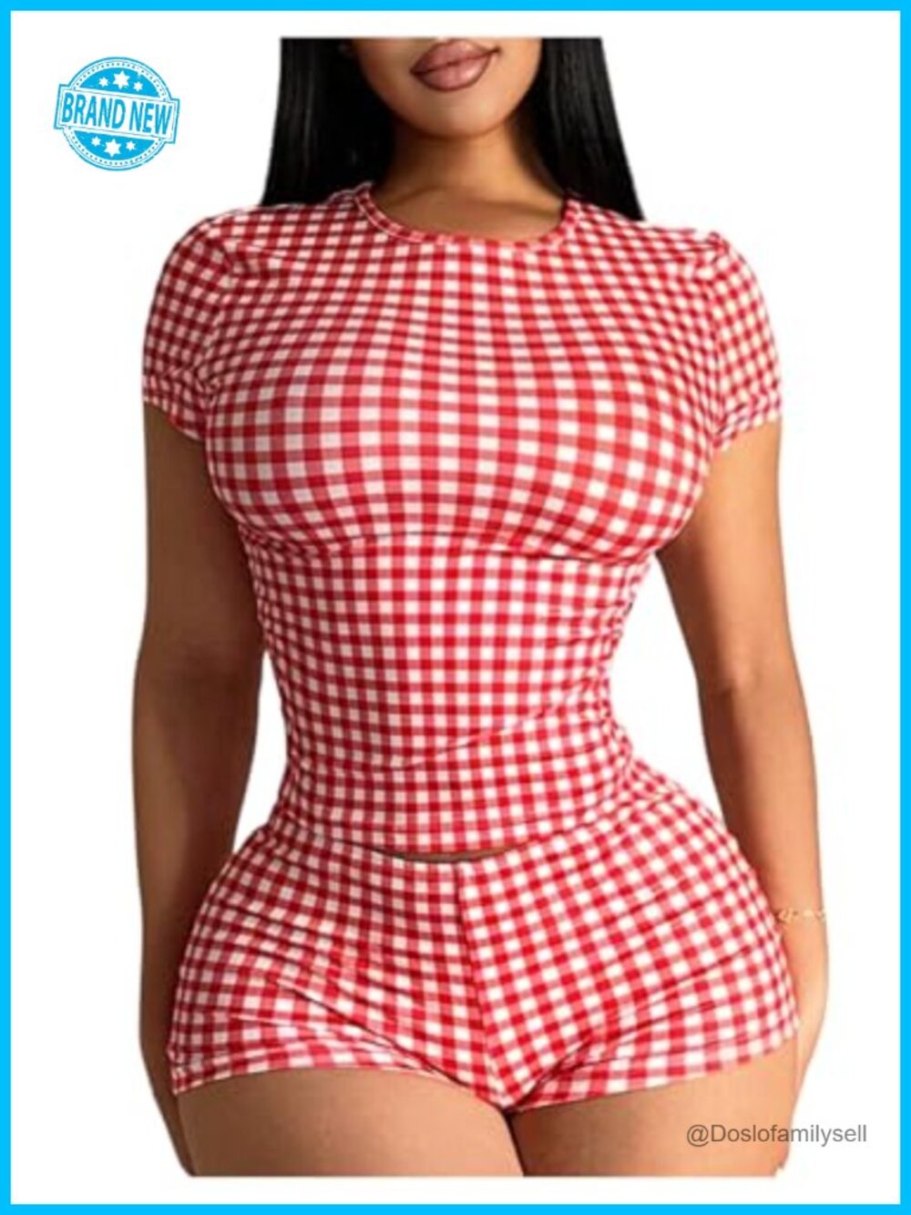 Women's 2 Piece Gingham Plaid Crop Top & Mini Shorts Matching Set Y2K